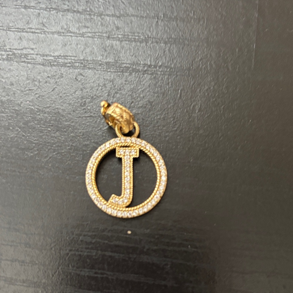 Gold Initial 'J' Crystal Pendant Necklace Charm